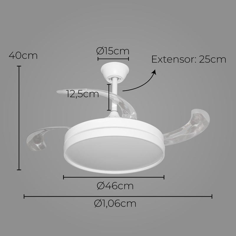 Plafon AIR BASIC Branco e Transparente LED 60W C/ Ventilador Opus 88330 ST2915-Opus-Starlumen