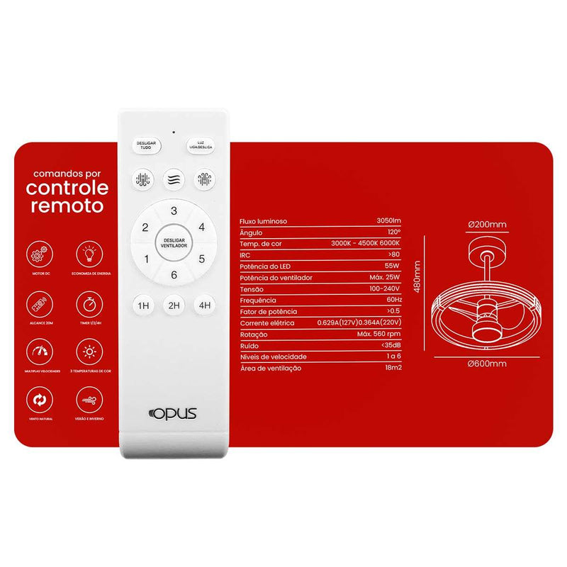 Plafon Air Luxxi LED Multicor C/ Ventilador 80W + Controle Opus St2915 - Dourado-Opus-Starlumen