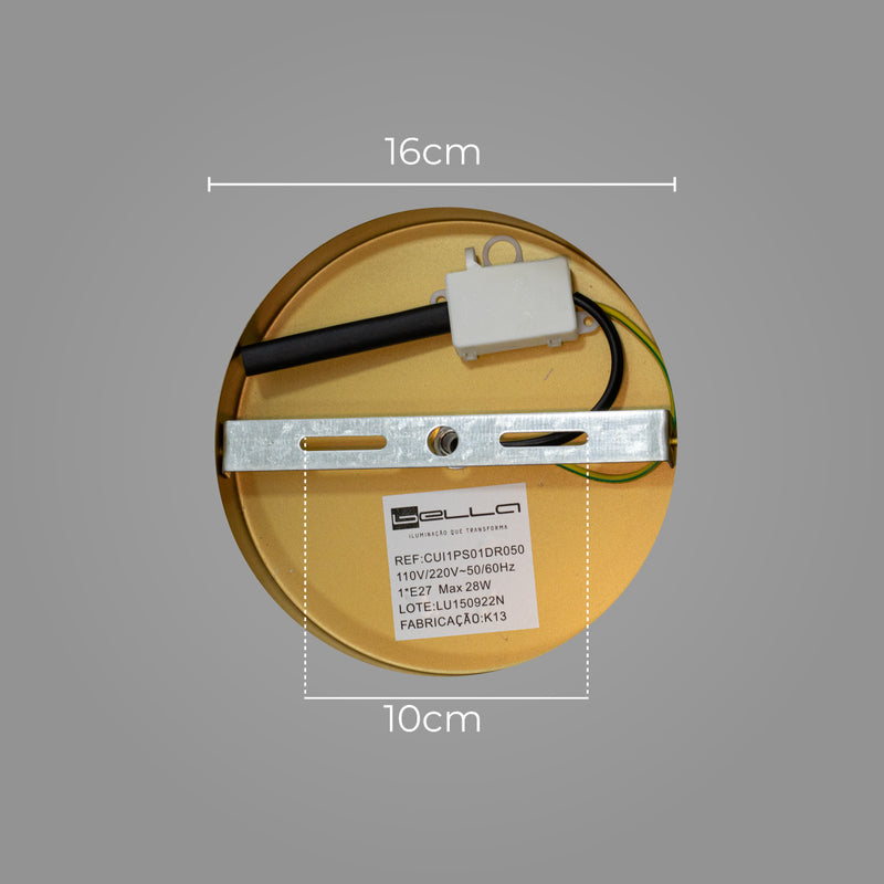 Plafon Cuia Dourado Opalino p/ E27 CUI1PS01DR050 Bella ST2846-Bella Iluminação-Starlumen