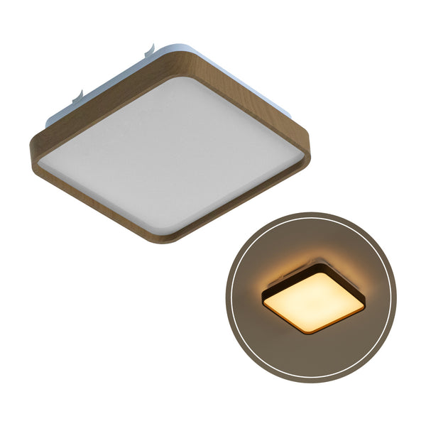 Plafon LED 12W Branco Quente Metal Acrílico Amadeirado Timber 28cm ST1937