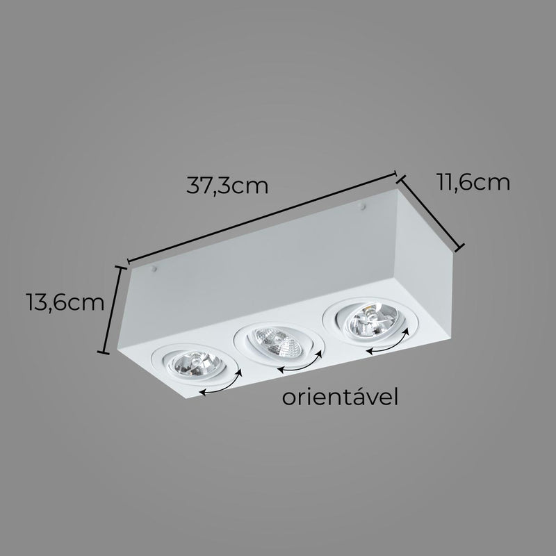 Plafon Spot Sobrepor em Alumínio p/ 3x AR70 ST2892-Starlumen-