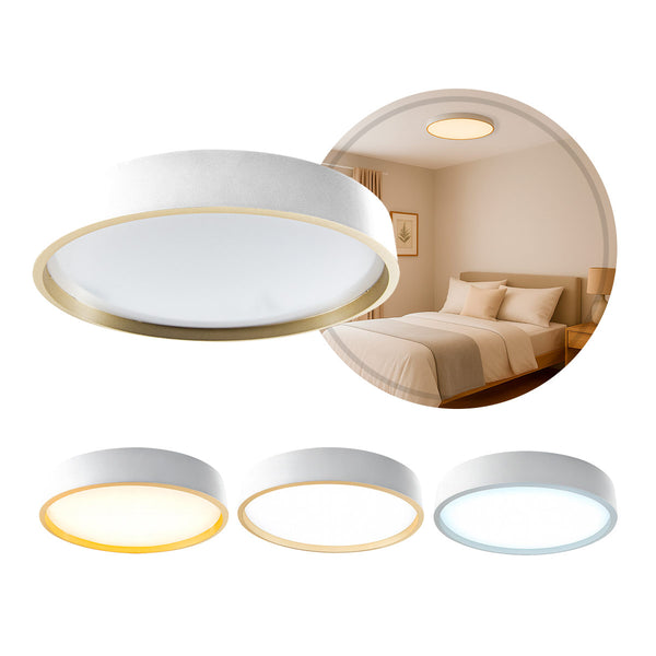 Plafon Painel LED Sobrepor 18W Toronto Multicor 180° Redondo Branco c/ Dourado Hevvy ST3110 capa tres cores de luz