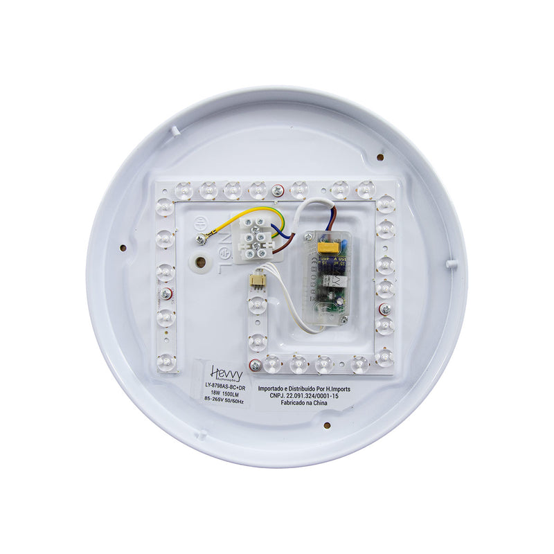 Plafon Painel LED Sobrepor 18W Toronto Multicor 180° Redondo Branco c/ Dourado Hevvy ST3110 detalhe verso