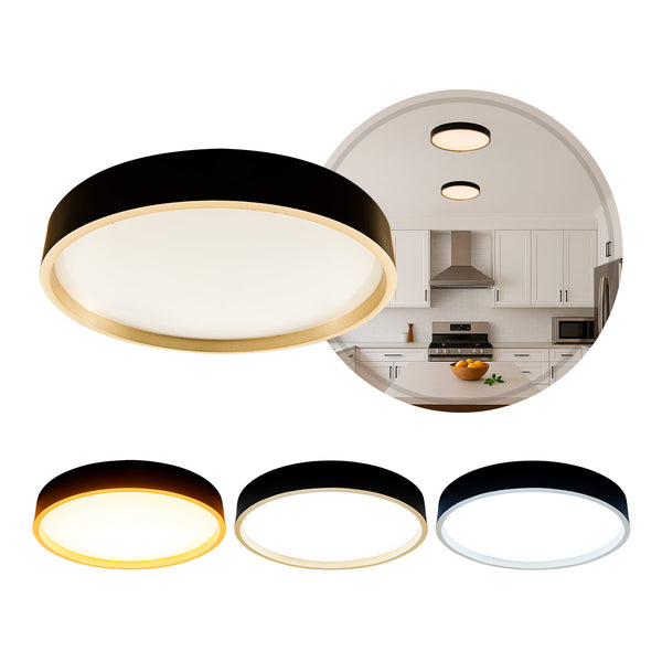 Plafon Painel LED Sobrepor 18W Toronto Multicor 180° Redondo Preto c/ Dourado Hevvy ST3110 capa 3 cores de luz