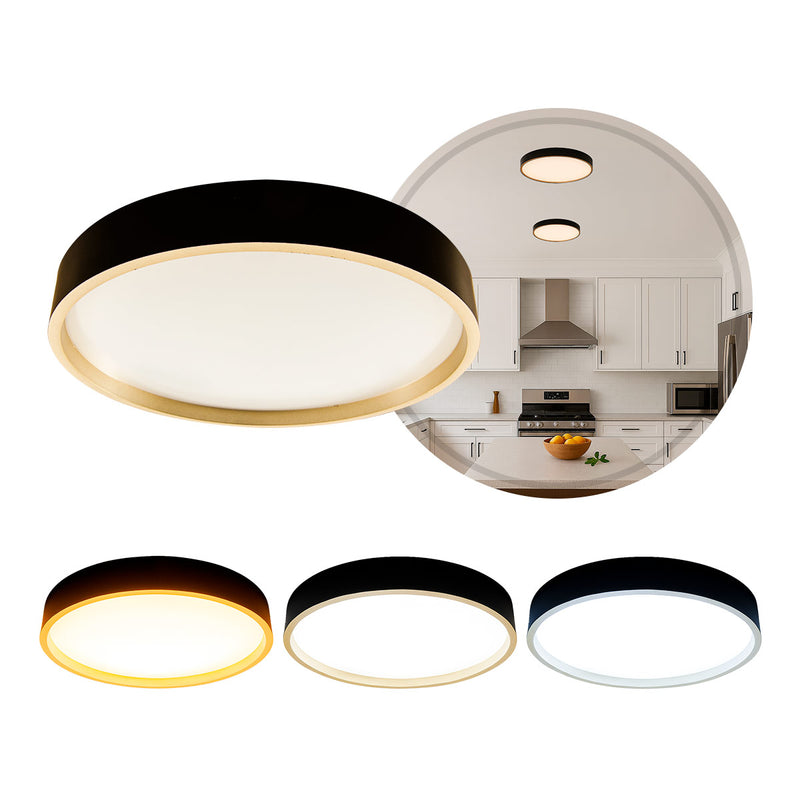 Plafon Painel LED Sobrepor 18W Toronto Multicor 180° Redondo Preto c/ Dourado Hevvy ST3110 capa 3 cores de luz
