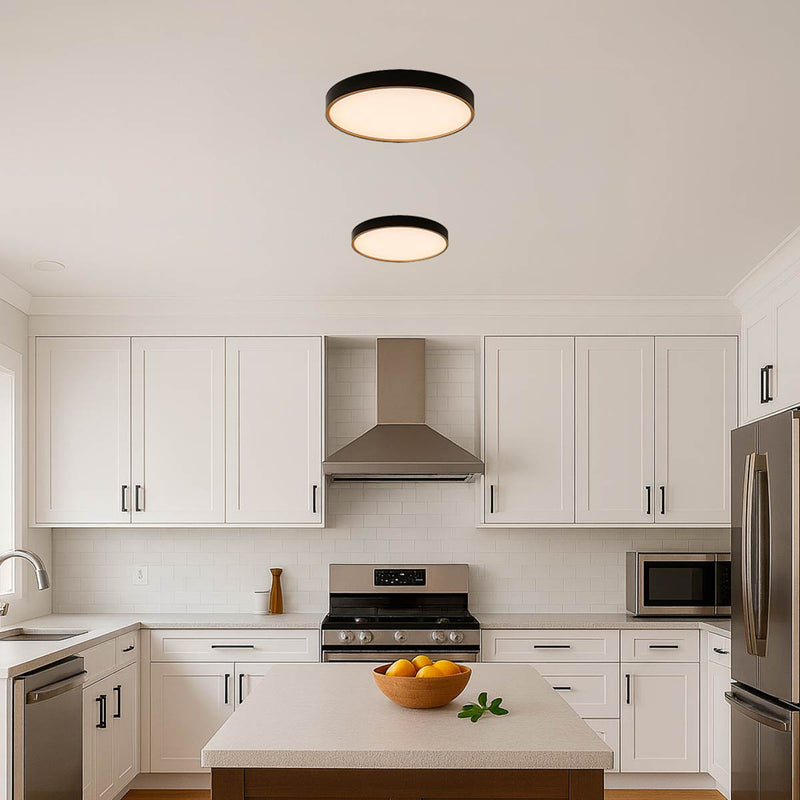 Plafon Painel LED Sobrepor 18W Toronto Multicor 180° Redondo Preto c/ Dourado Hevvy ST3110 amabientada