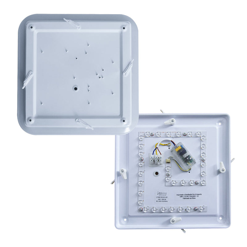 Plafon Painel LED Sobrepor 24W Toronto Multicor 180° Quadrado Branco c/ Branco Hevvy ST3110 verso
