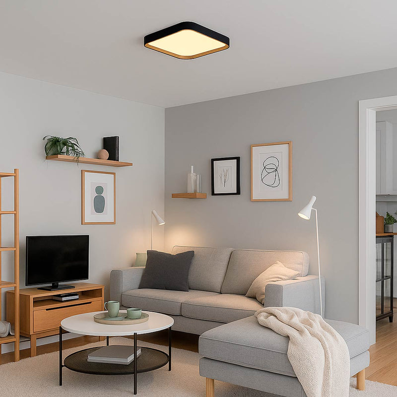 Plafon Painel LED Sobrepor 24W Toronto Multicor 180° Quadrado Preto c/ Dourado Hevvy ST3110 ambientada