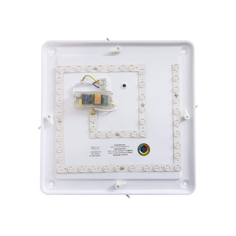 Plafon Painel LED Sobrepor 36W Toronto Multicor 180° Quadrado Branco c/ Dourado Hevvy ST3110 verso