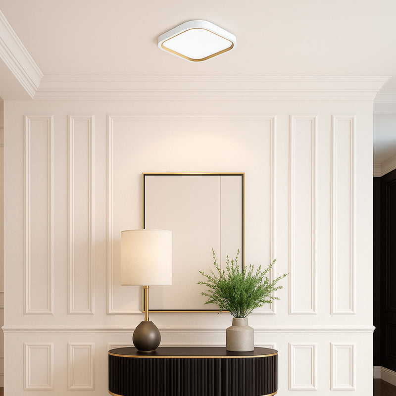 Plafon Painel LED Sobrepor 36W Toronto Multicor 180° Quadrado Branco c/ Dourado Hevvy ST3110 ambientada