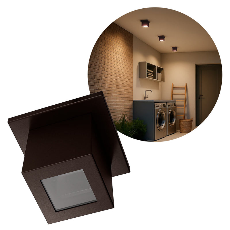 Plafon Spot Box Lexy Sobrepor de Teto Starlumen 1 Facho 1xGU10 Interno e Externo ST3070 CAPA MARROM 