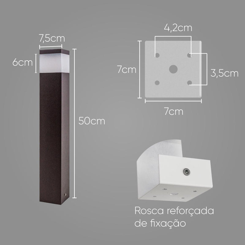 Poste Balizador Luminária de Jardim Grivor 50cm Starlumen ST222 - Marrom-Starlumen-