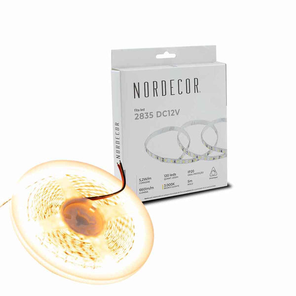 Rolo de Fita LED 5M 2835 DC12V Branco Quente 5,2W/m 120 LEDs/m 7087 Nordecor ST3045-Nordecor-Starlumen