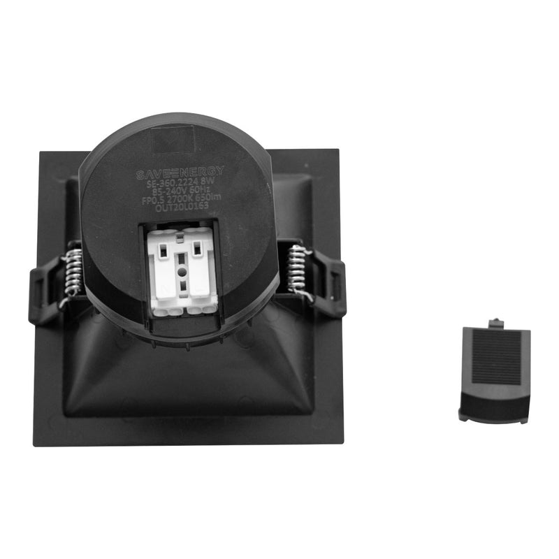 Spot Quadrado Embutir Preto LED 8W 60° Branco Quente Downlight SE 360.2224 ST2738