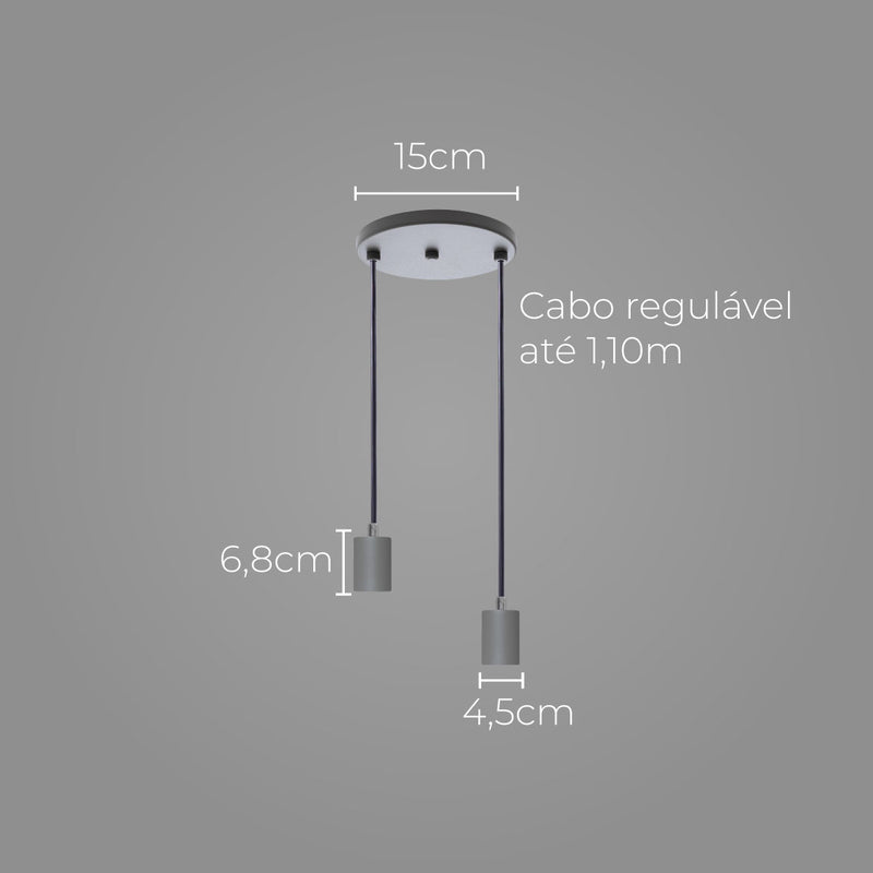 Pendente Soquete Duplo Alumínio Cinza P/ 2 Lâmpadas E27 ST1696