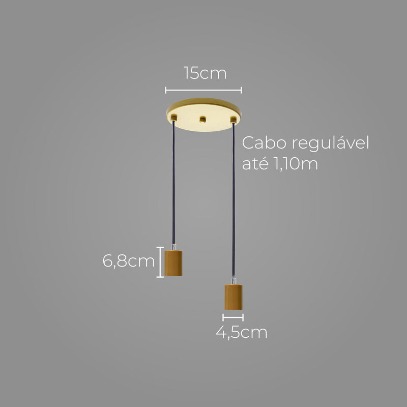 Pendente Soquete Duplo Alumínio Dourado P/ 2 Lâmpadas E27 ST1696