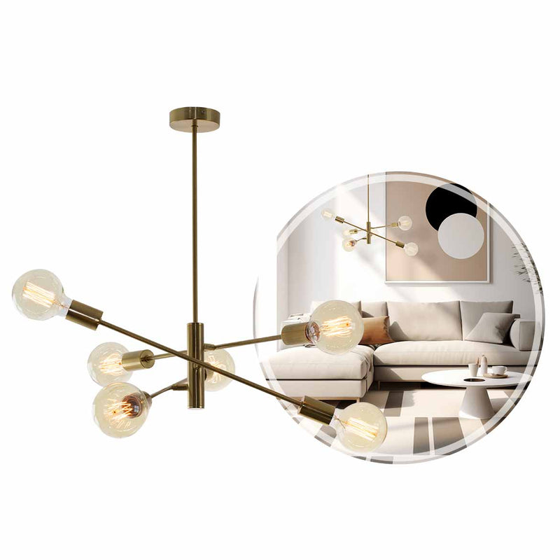 Lustre Pendente Moderno 3 Hastes Ouro para 6 E27 DS8198 Delis ST2530