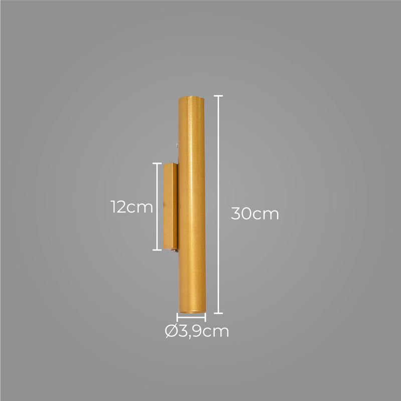 Arandela Tubo Cilindro 30cm Dourado 2 fachos p/ MR11 Starlumen ST2773