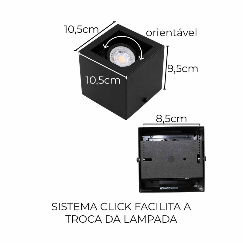 Plafon Spot Sobrepor Box Preto 1 Facho p/ MR16 Starlumen ST2944