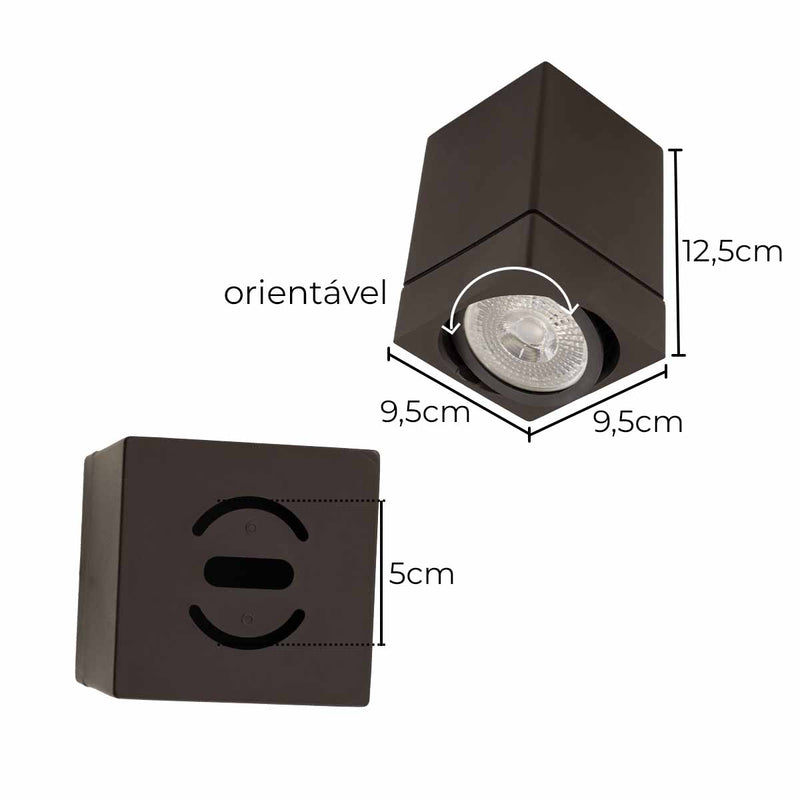 Spot Sobrepor Quadrado 9,5x9,5cm em ABS P/ PAR20 E27 SZ292/2S ST3032