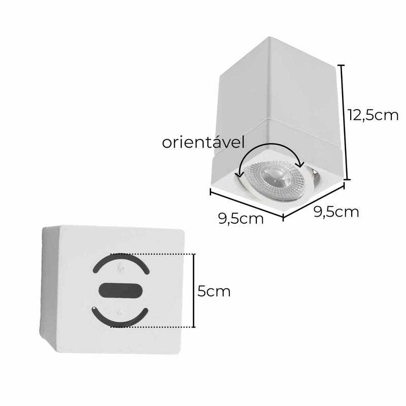 Spot Sobrepor Quadrado 9,5x9,5cm em ABS P/ PAR20 E27 SZ292/2S ST3032