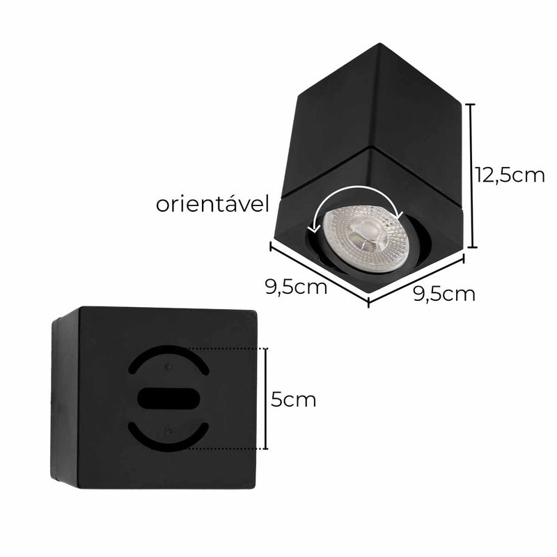 Spot Sobrepor Quadrado 9,5x9,5cm em ABS P/ PAR20 E27 SZ292/2S ST3032
