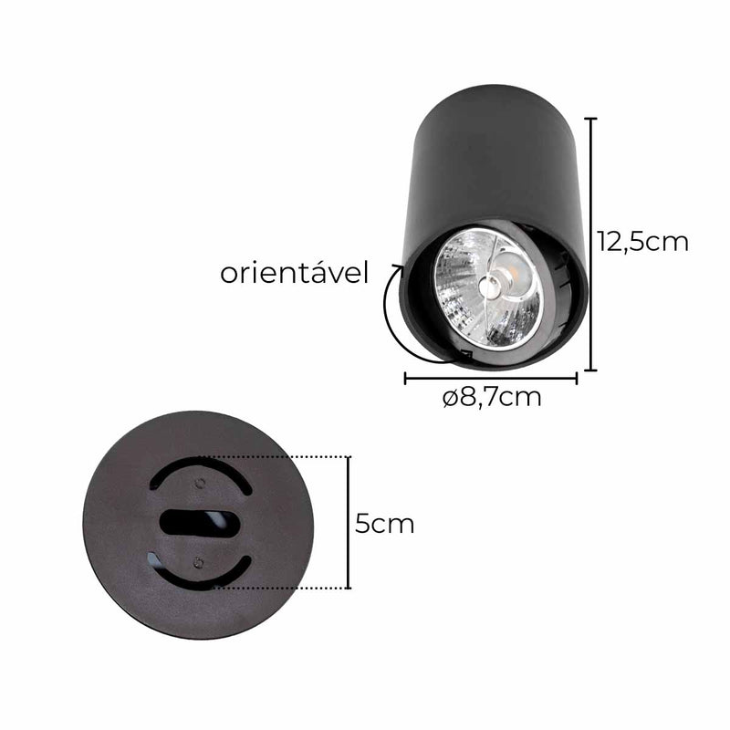 Spot Sobrepor Redondo 8,7cm em ABS P/ AR70 GU10 SZ293S ST3034