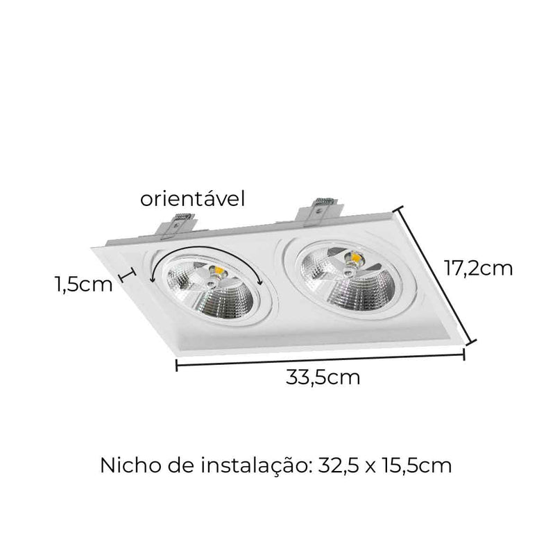 Spot Duplo Embutir Alumínio FIT CLICK Branco p/ 2x AR111 Falge ST2986-Falge-Starlumen