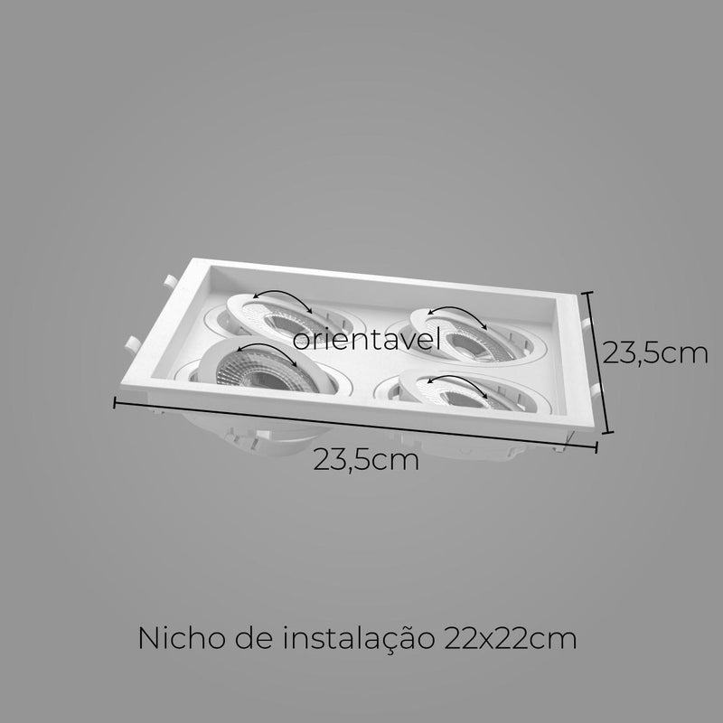 Spot Embutido Quadruplo Recuado Branco 23,5x23,5CM P/ 4 PAR20 E27 Save Energy SE-330.2904 ST2843-Save Energy-Starlumen