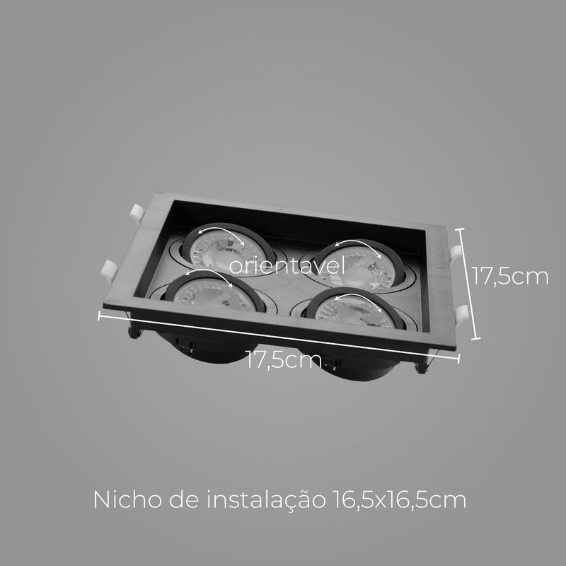 Spot Embutido Quadruplo Recuado Preto 17,5x17,5CM P/ 4 MR16 GU10 Save Energy SE-330.2898 ST2841-Save Energy-Starlumen