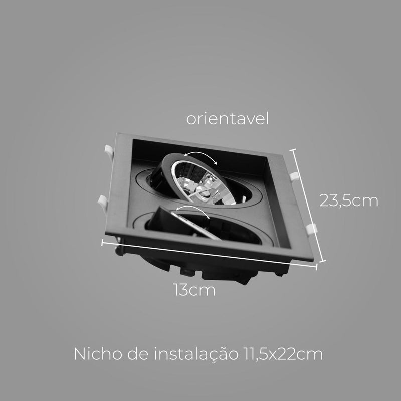 Spot Embutir Duplo Recuado Preto 13x23,5CM P/ 2 AR70 GU10 Save Energy SE-330.2914 ST2836-Save Energy-Starlumen