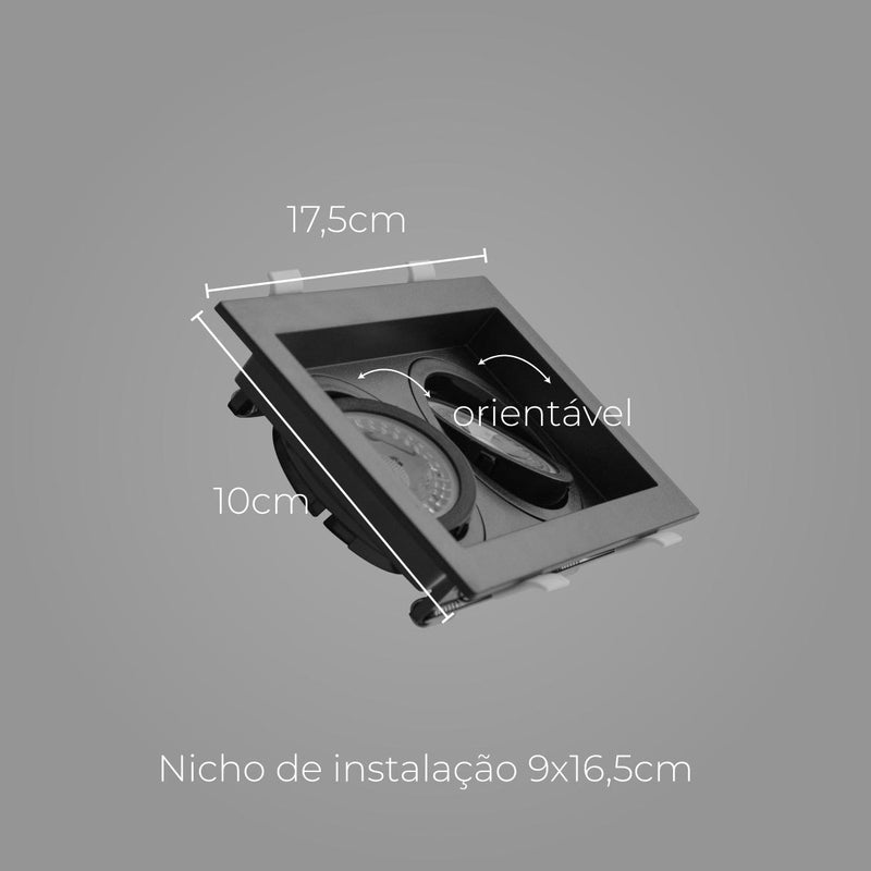Spot Embutir Duplo Recuado Preto P/ 2 MR16 GU10 Save SE-330.2896 ST2831-Save Energy-Starlumen