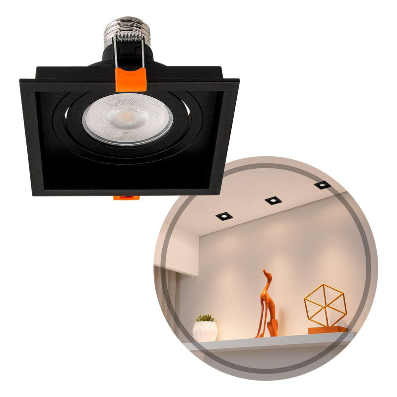 Spot Embutir Loyo Quadrado Preto P/ PAR20 IP20 Policarbonato 6827 Nordecor ST3235-NORDECOR-Starlumen