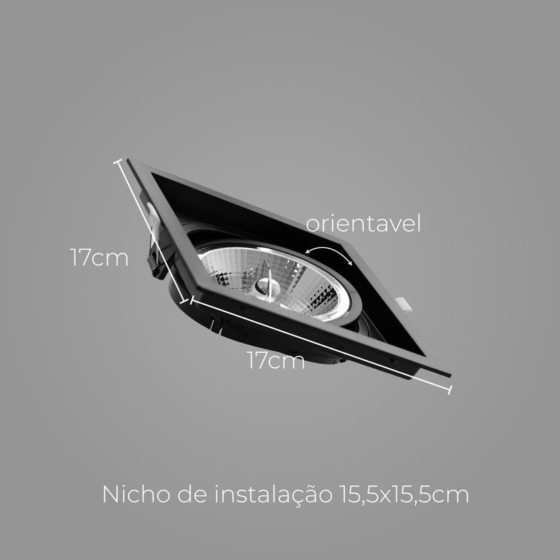 Spot Embutir Recuado Preto 17x17cm P/ LED AR111 GU10 Save Energy SE-330.1068 ST2834-Save Energy-Starlumen