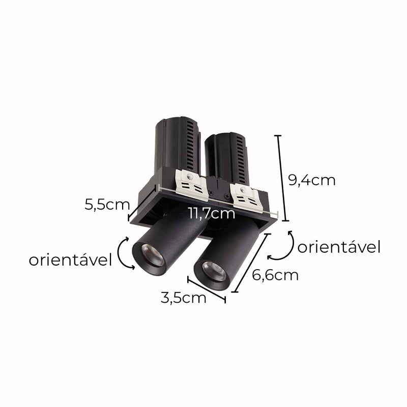 Spot LED Duplo de Embutir AIVA 14W 2700K 6482 Nordecor ST3056-Nordecor-Starlumen