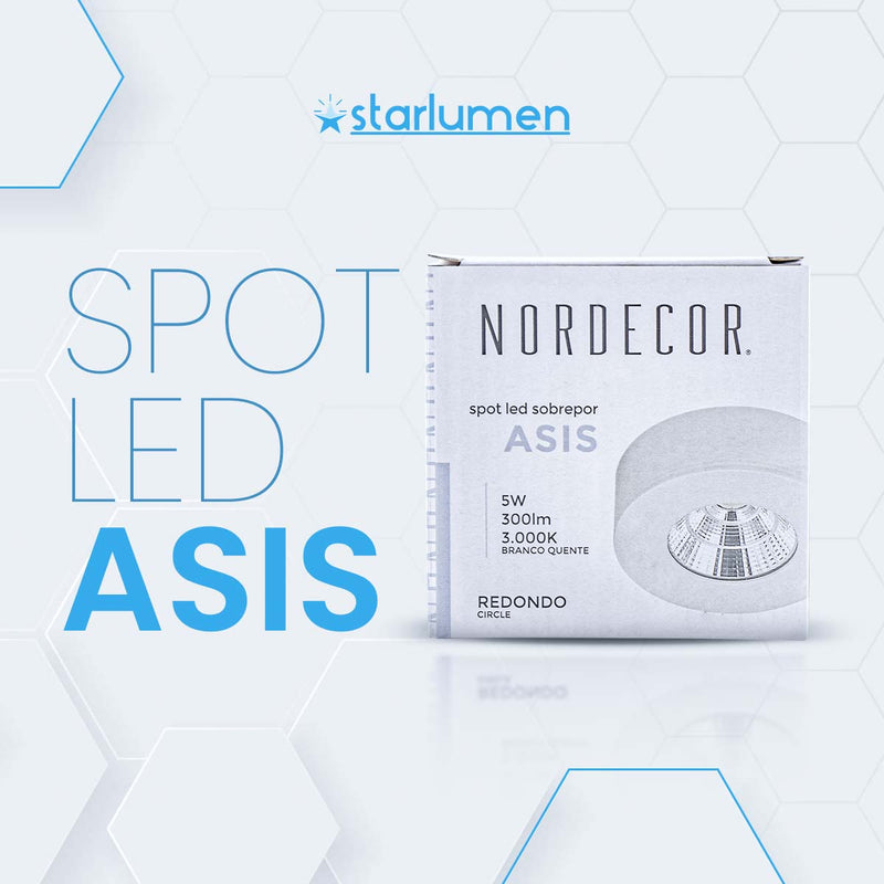 Spot LED Sobrepor Asis Redondo 5W 3000k IRC70 6169 Nordecor ST3137-Nordecor-Starlumen