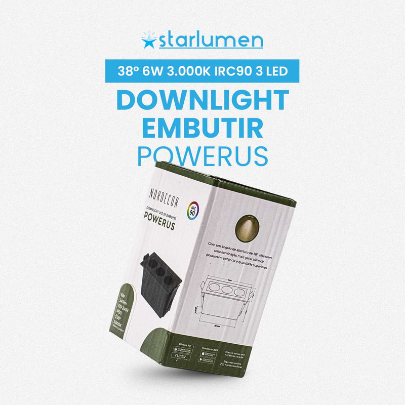 Spot Triplo Downlight Powerus Embutir 38° LED 6W Br. Quente 540lm NORDECOR ST2991-Nordecor-Starlumen