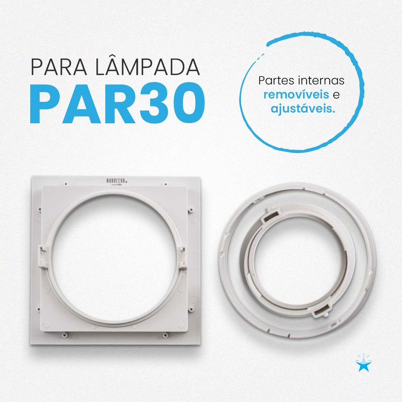 Spot de Embutir FLEA Quadrado Branco P/ PAR30 E27 6193 Nordecor ST3104-Nordecor-Starlumen