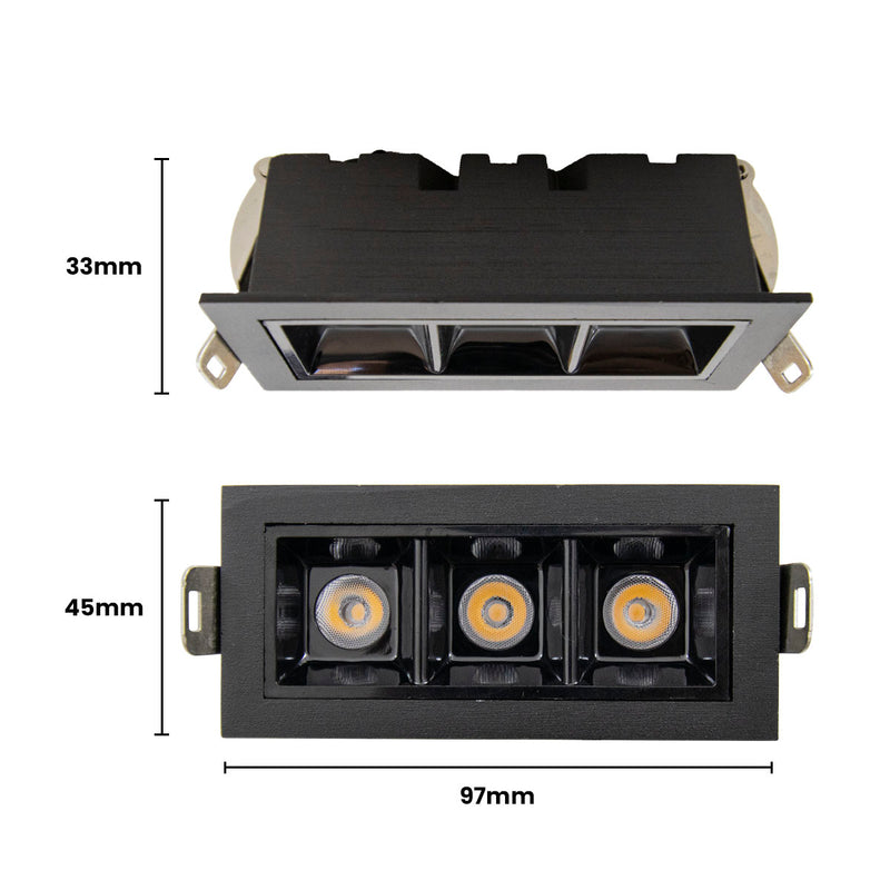 Spot LED de Embutir Calli 3 Focos 6W 3000k Preto Bella Iluminação ST3221 Medidas Spot