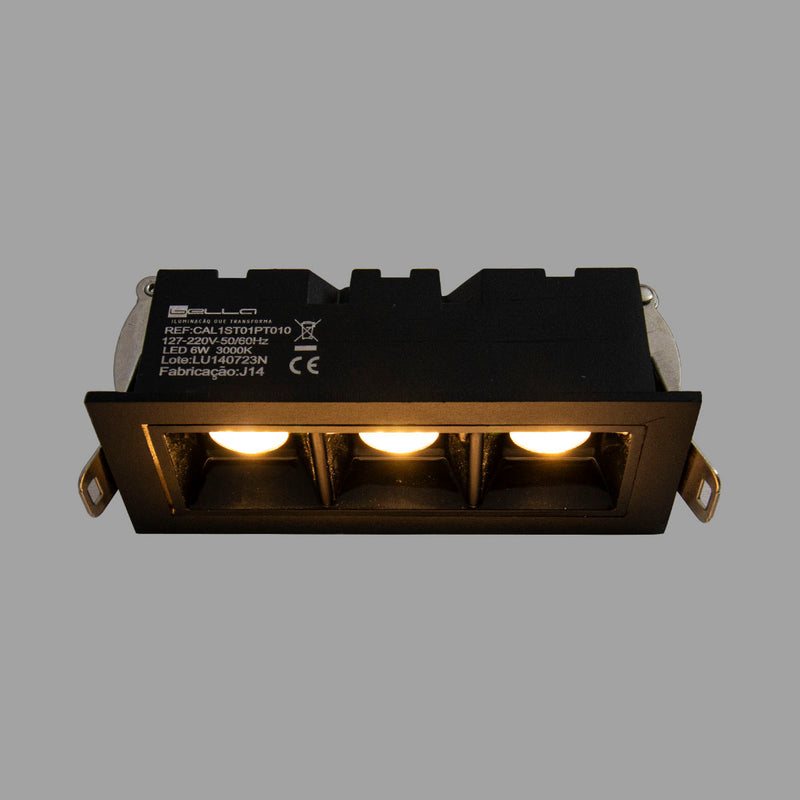 Spot LED de Embutir Calli 3 Focos 6W 3000k Preto Bella Iluminação ST3221  Detalhe Spot 3 focos