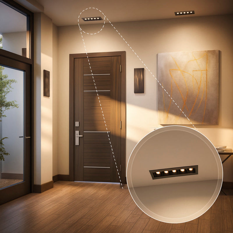 Spot LED de Embutir Calli 5 Focos 10W 3000k Preto Bella Iluminação ST3221 Ambientada