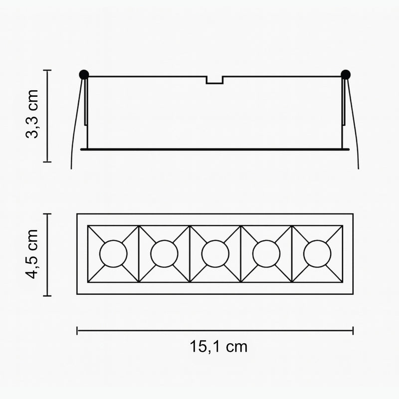 Spot LED de Embutir Calli 5 Focos 10W 3000k Preto Bella Iluminação ST3221  Medidas do spot