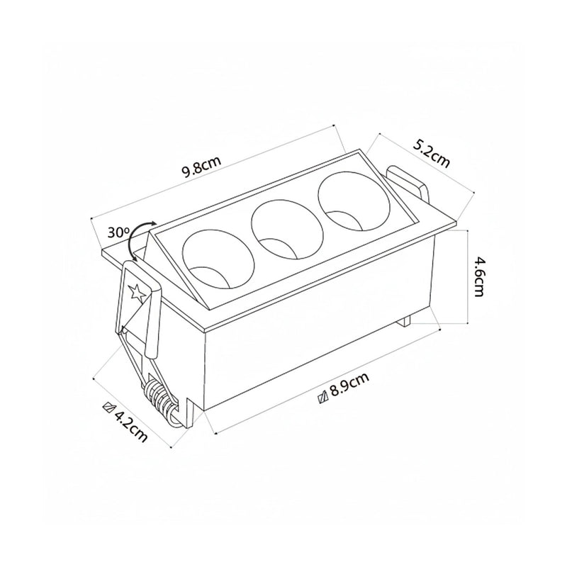 Spot Triplo Embutir Direcionável LED 6W 35° 4000K IRC90 Nordecor 6790 ST3266 medidas 
