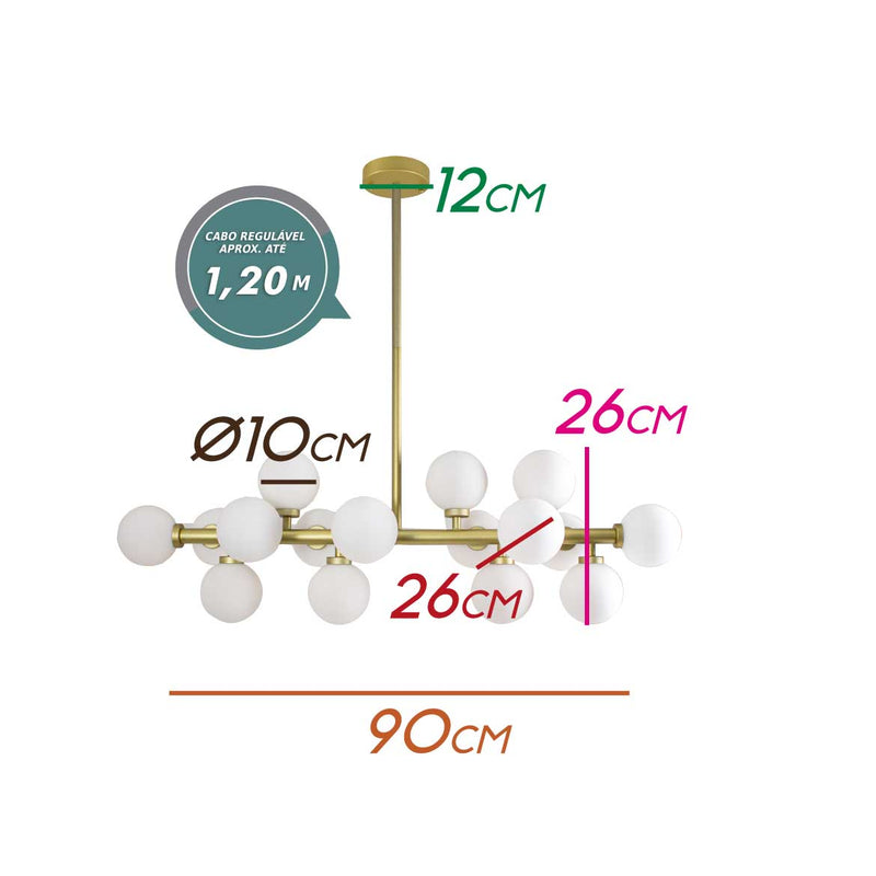 Pendente Grape Dourado 16 Cúpulas Vidro Leitoso ZR034-DO-W St1758