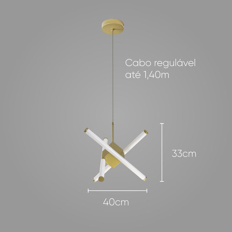 Pendente Yoda Ouro Fosco e Branco 40cm LED 27W 2700K Starlux ST2632