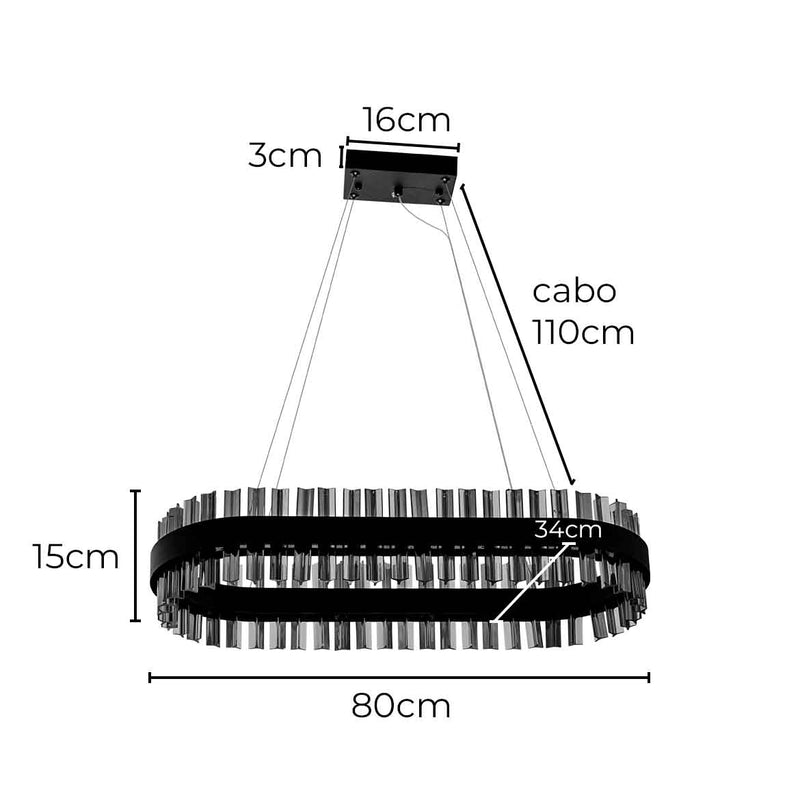 Pendente Crown Preto e Fumê LED 34W 2700K ZR073-SKY-RT STARLUX ST2976