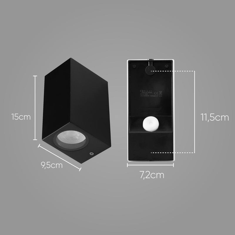 Arandela Dots Square Preto (C)9.5Cm (L)7.2Cm (A)15Cm  2Xgu10 Mr16 - DL162B2 - Bella Iluminação