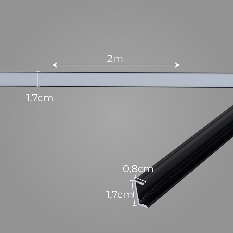 Perfil Linear de Sobrepor Preto 2 Metros Com Trava Fixar ID203 ST2886