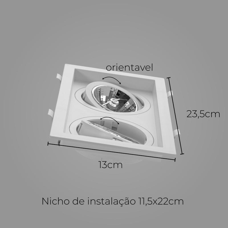 Spot Embutir Duplo Recuado Branco 13x23,5CM P/ 2 AR70 GU10 Save Energy SE-330.2911 ST2836