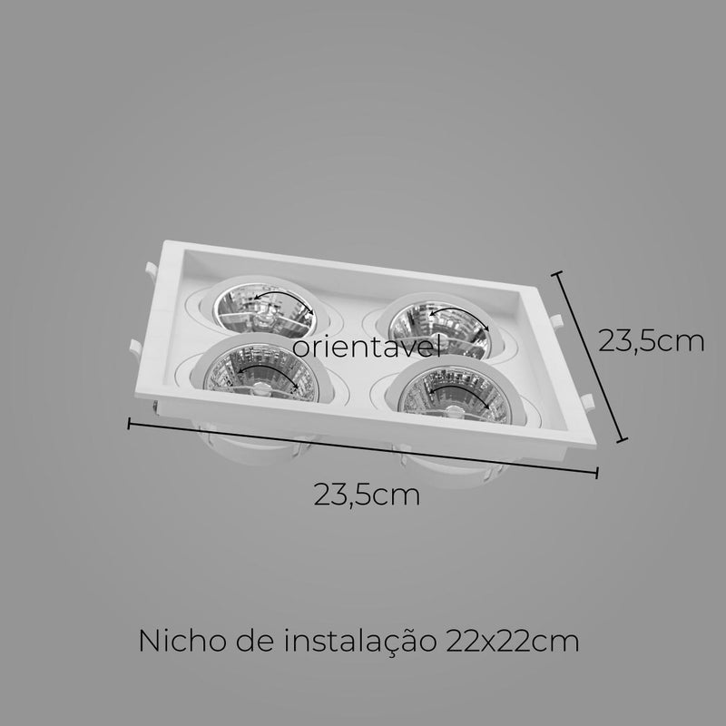 Spot Embutido Quadruplo Recuado Branco 23,5x23,5CM P/ 4 AR70 GU10 Save Energy SE-330.2913 ST2832